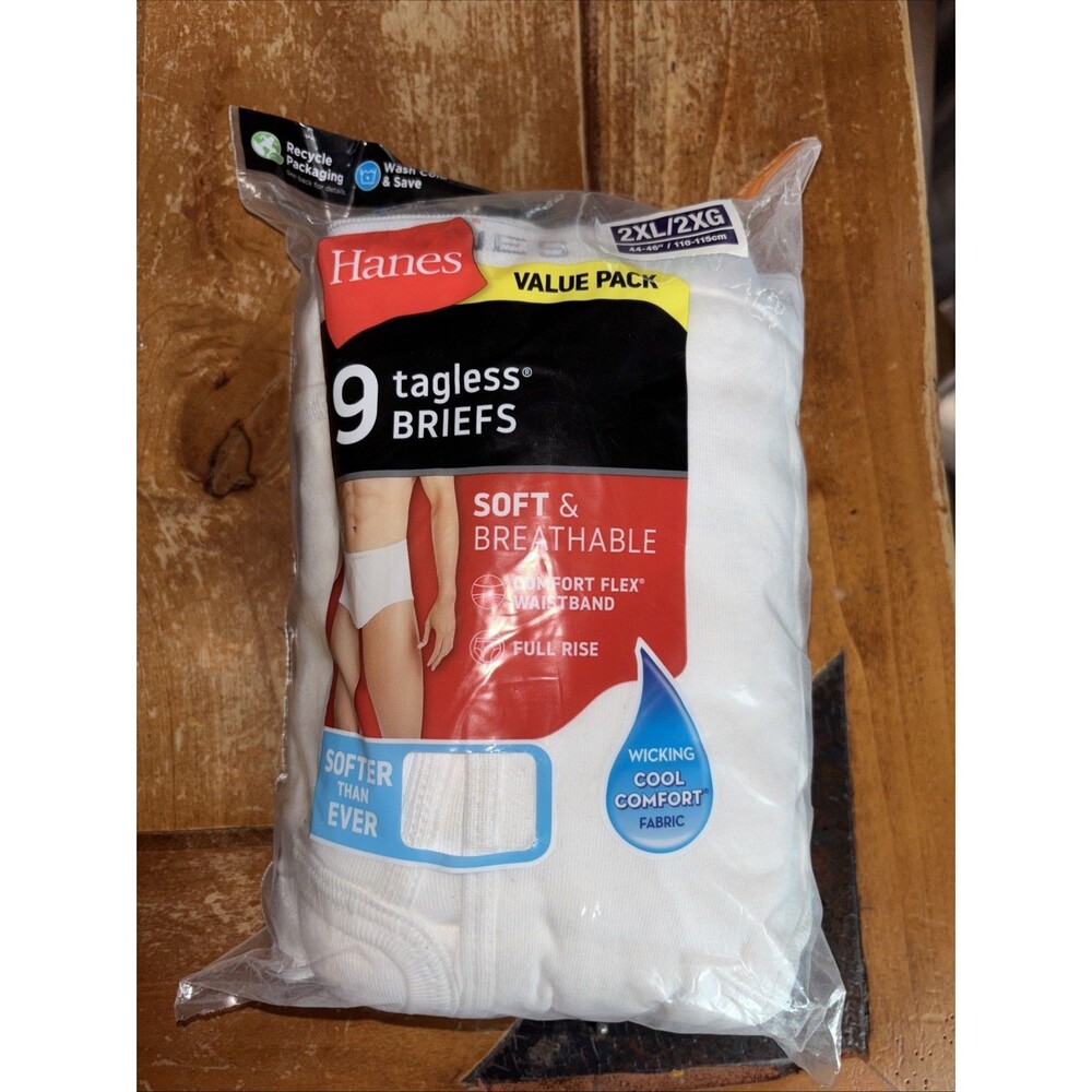 Hanes Men's (9 Pair) Tagless  Briefs Size 2XL  (44-46)   NEW WITH TAGS 2019